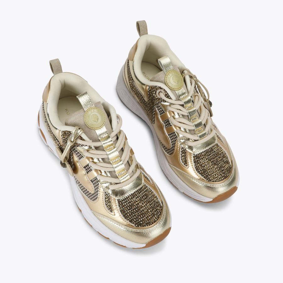 BROADWICK SNEAKER Gold Fabric Mesh Sneaker by Kurt Geiger London