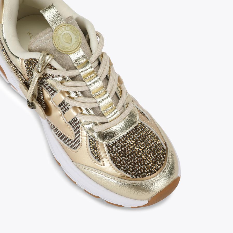 BROADWICK SNEAKER Gold Fabric Mesh Sneaker by Kurt Geiger London