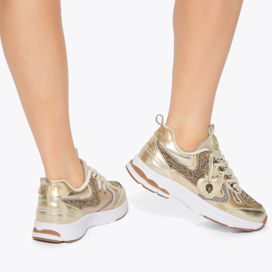 BROADWICK SNEAKER Gold Fabric Mesh Sneaker by Kurt Geiger London