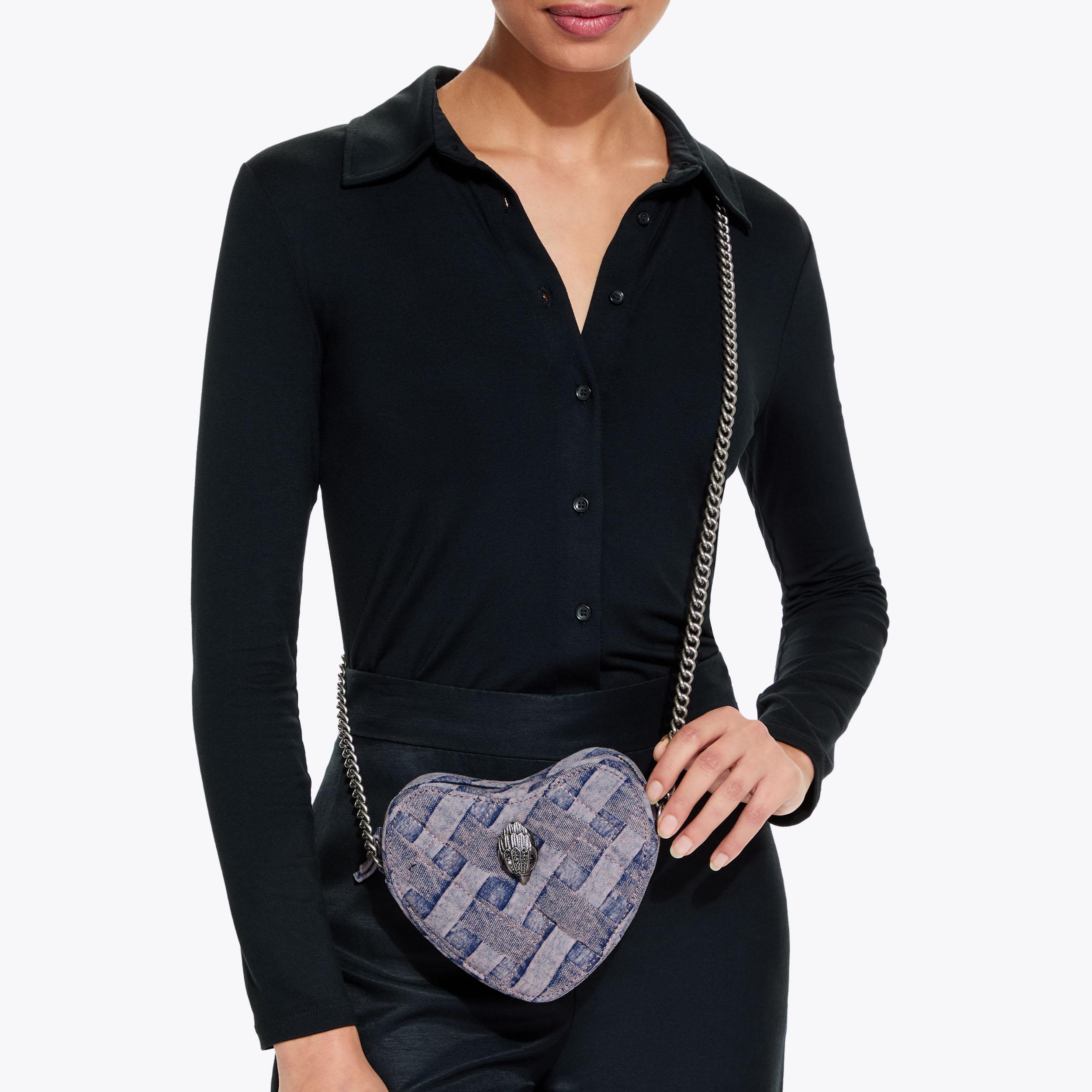 n♡ KENSINGTON HEART X BODY Pink Denim Heart Cross Body Purse by