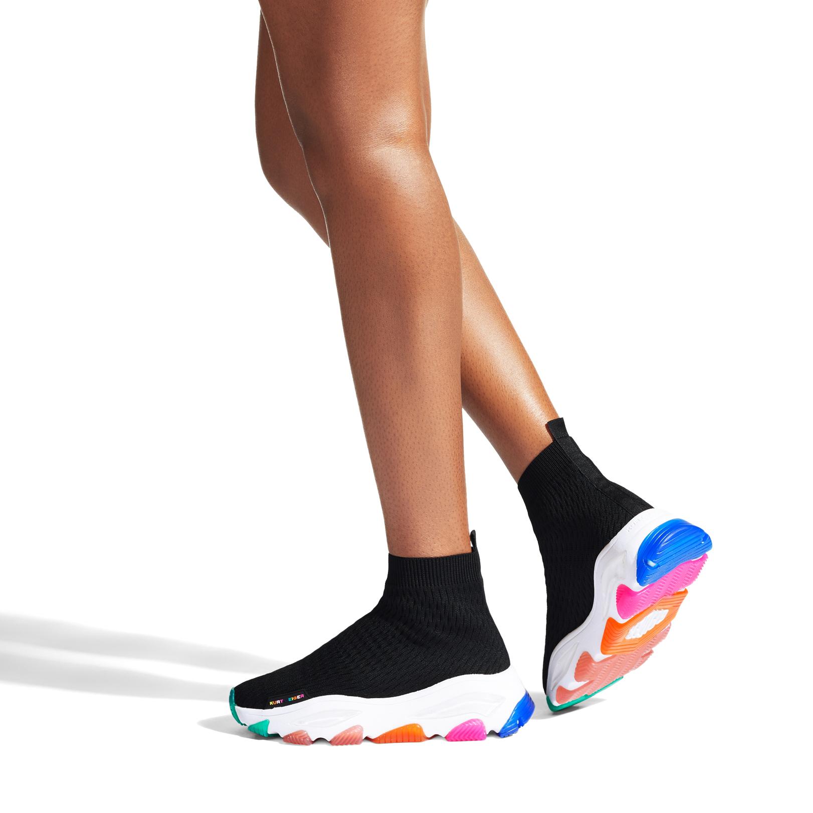 Kurt Geiger Lettie Knit sock sneakers Size 9 New In Box LETTIE KNIT SOCK Black Rainbow Sole Sock Sneakers by KURT  main image 4