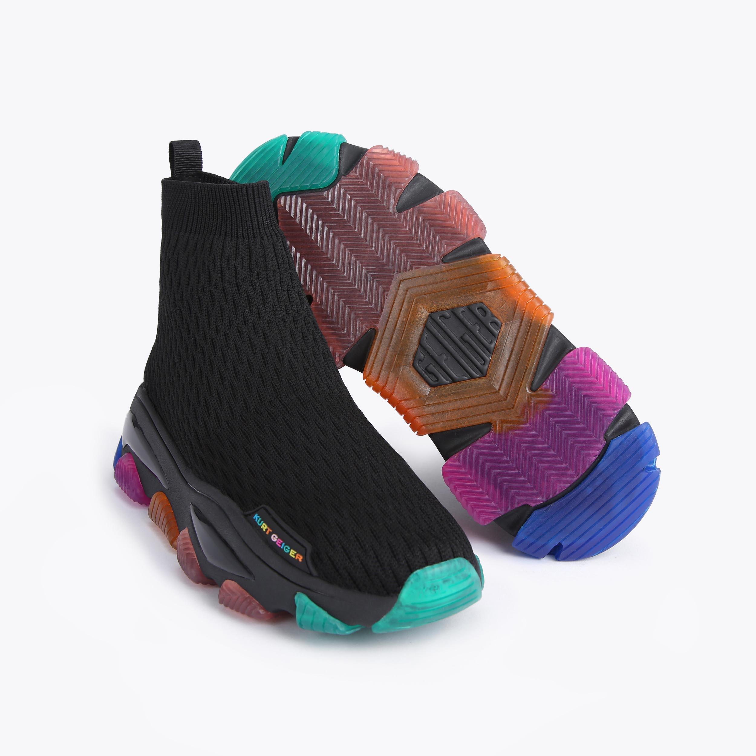LETTIE KNIT SOCK Black Rainbow Sole Sock Sneakers by KURT 