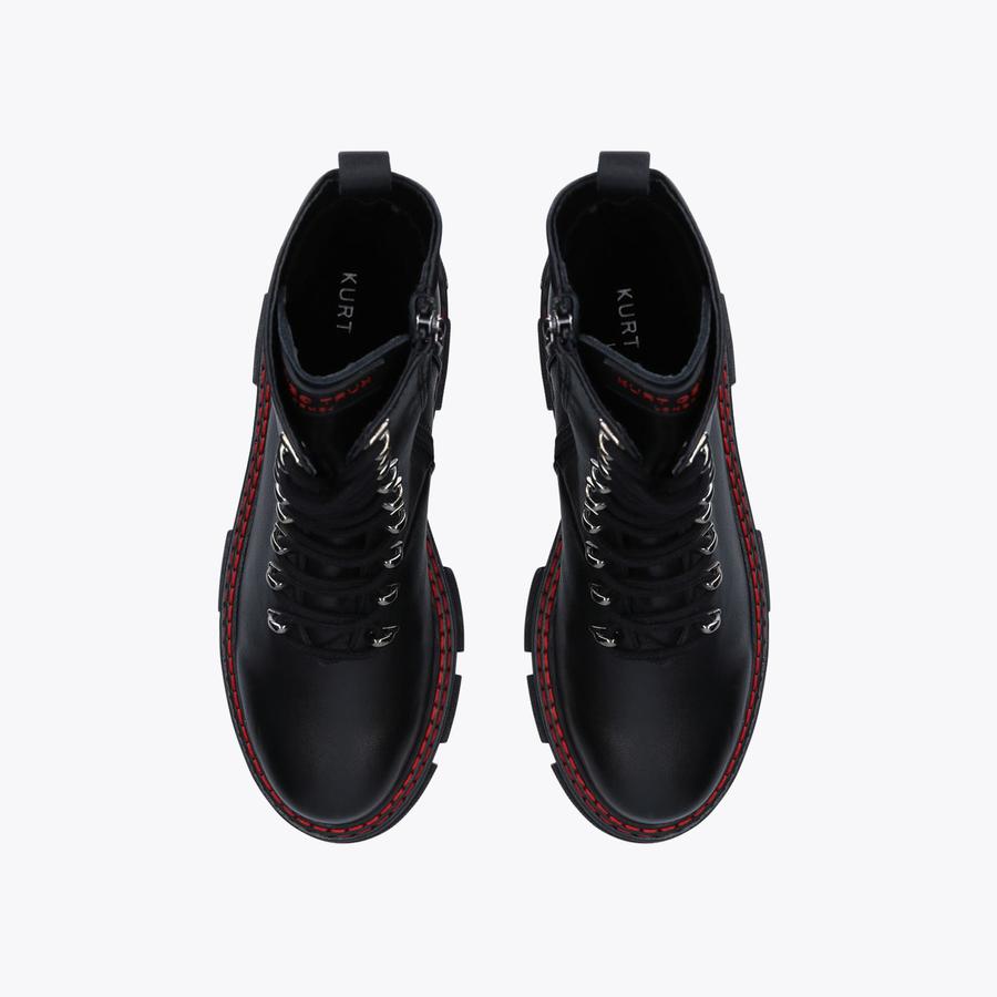 BIRD Black Leather Lace Up Chunky Sole Combat Boots by KURT GEIGER LONDON