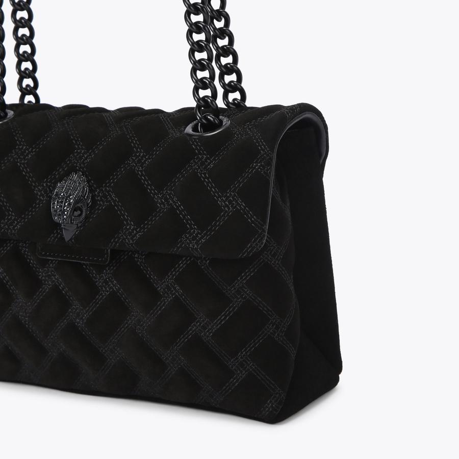 KENSINGTON BAG DRENCH Black Suede Shoulder Bag by Kurt Geiger London
