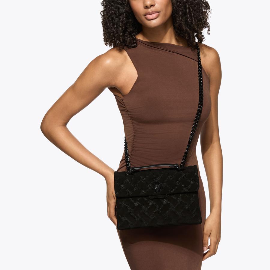 KENSINGTON BAG DRENCH Black Suede Shoulder Bag by Kurt Geiger London