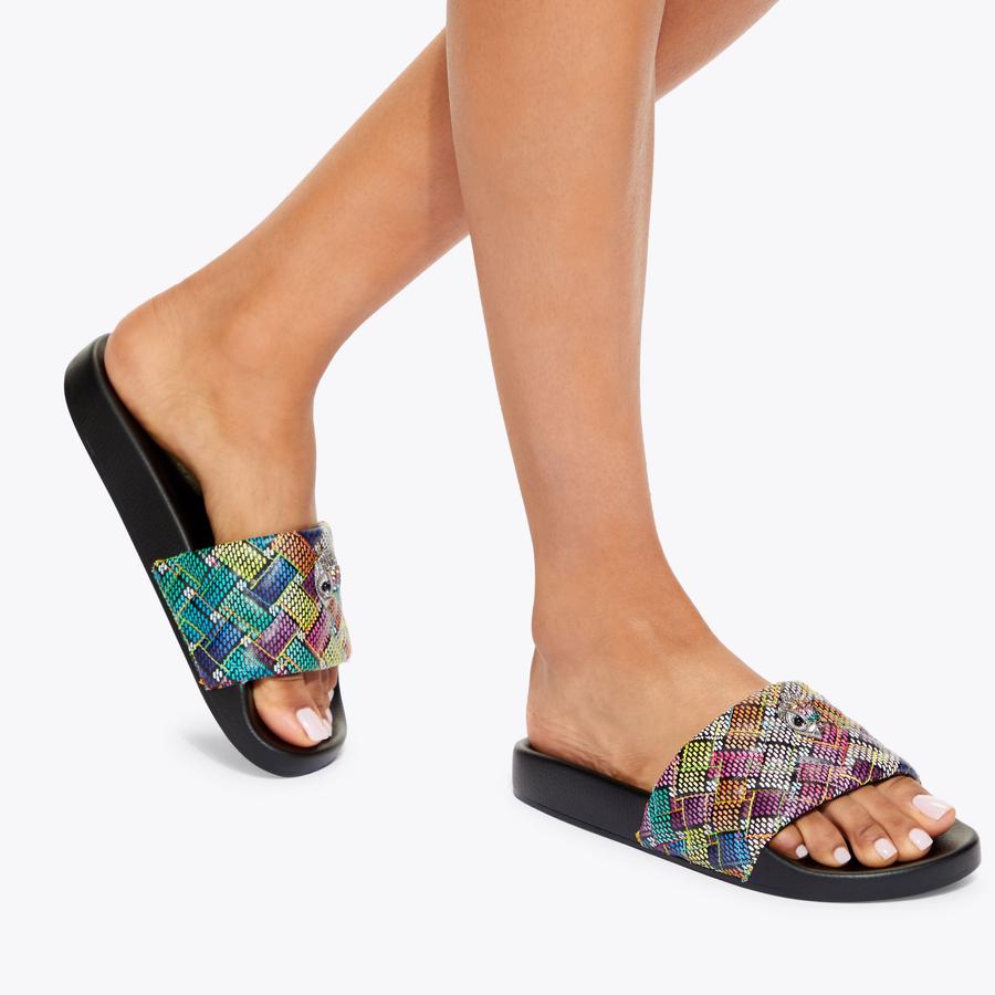【 】カートジェイガー Meena Eagle Sandal MEENA EAGLE Metallic Stripe Quilt Eagle Sliders by KURT