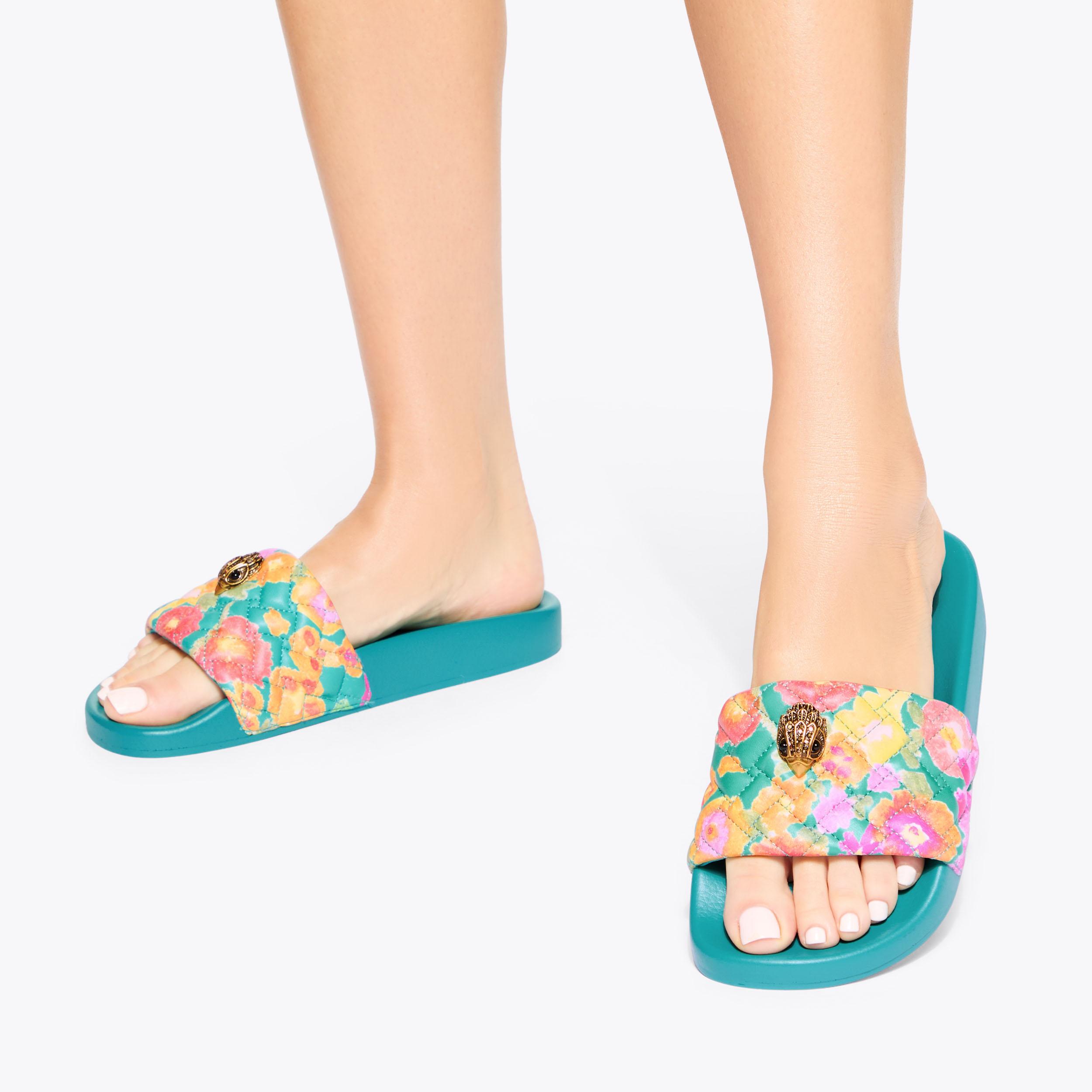 Meena Eagle Blue Floral Slide Sandals | Kurt Geiger