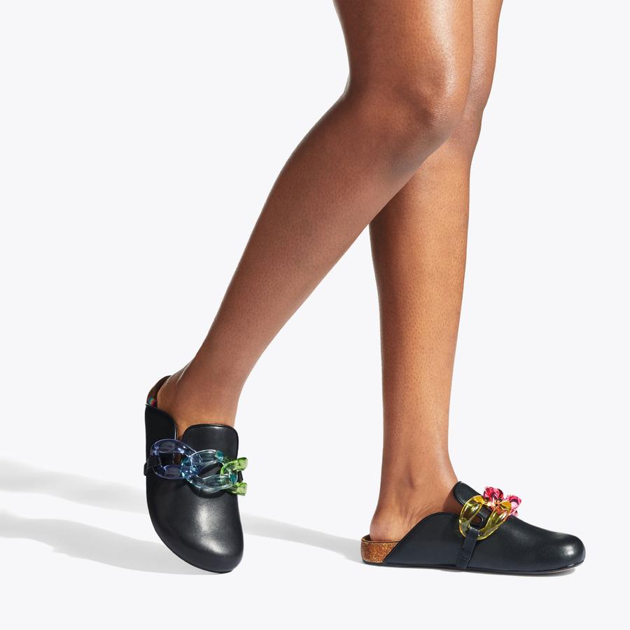 OZARK CHAIN Black Leather Rainbow Chain Clogs by KURT GEIGER LONDON