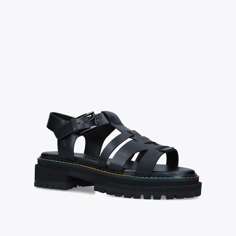 BIRDIE SANDAL Black Leather Chunky Sandals by KURT GEIGER LONDON