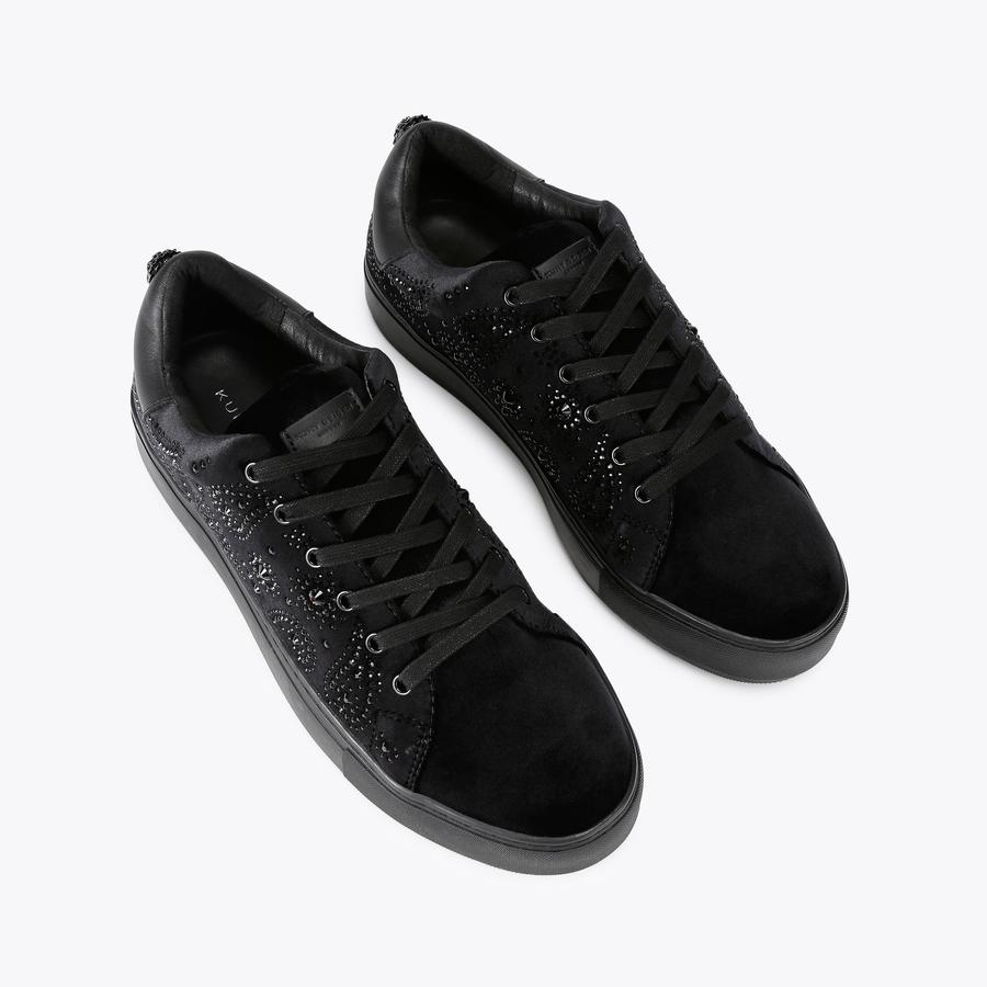 LANEY MENS Black Velvet Lace Up Sneaker by KURT GEIGER LONDON
