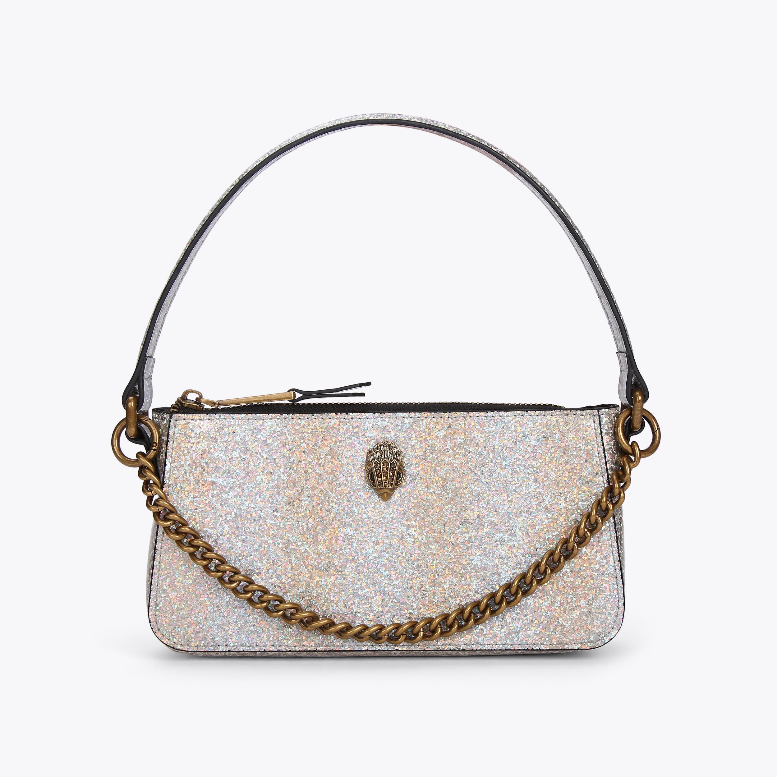 SHOREDITCH POCHETTE Silver Glitter Coated Shoulder Pochette Purse