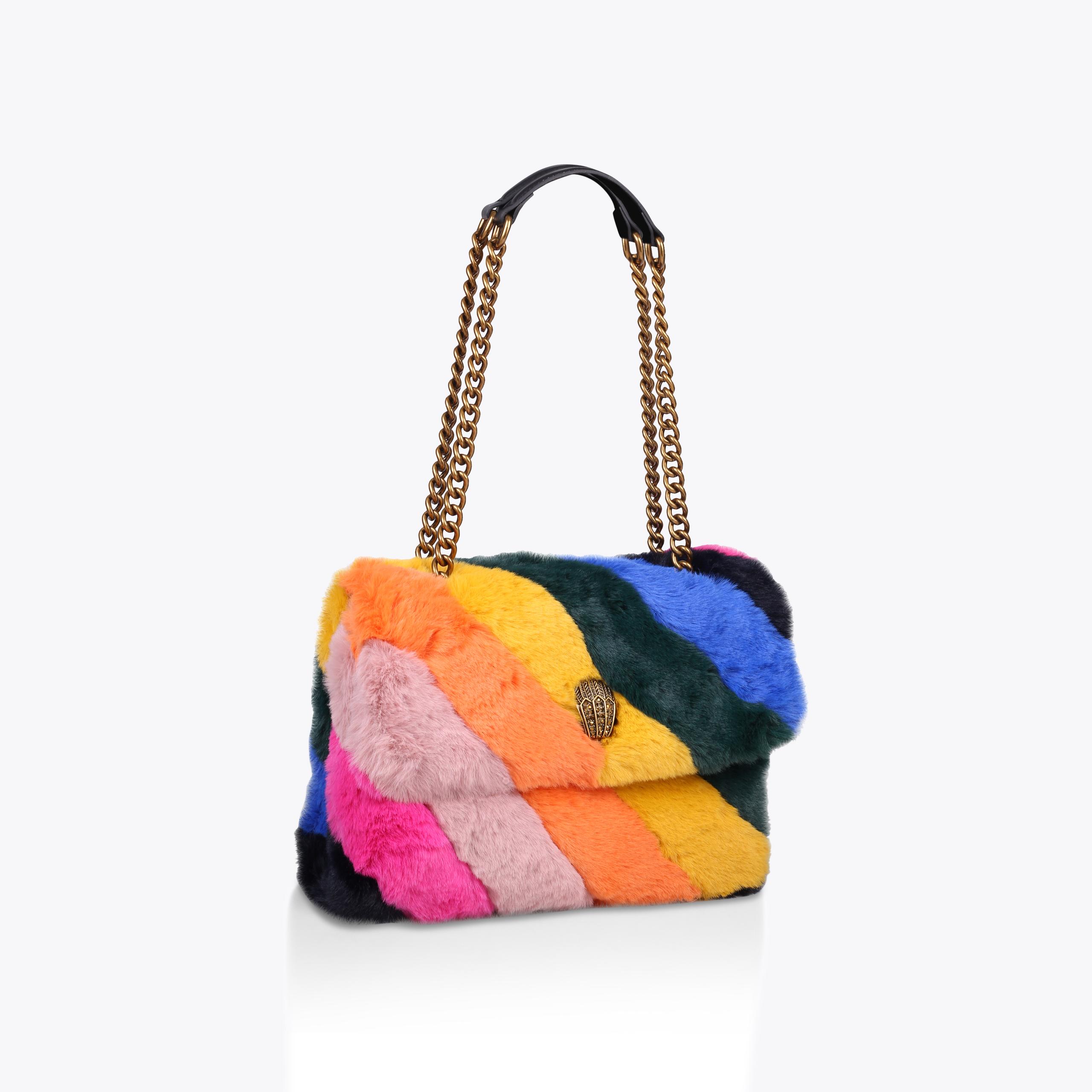 FAUX FUR LARGE STRIPED RAINBOW KENSINGTON BG by KURT GEIGER LONDON