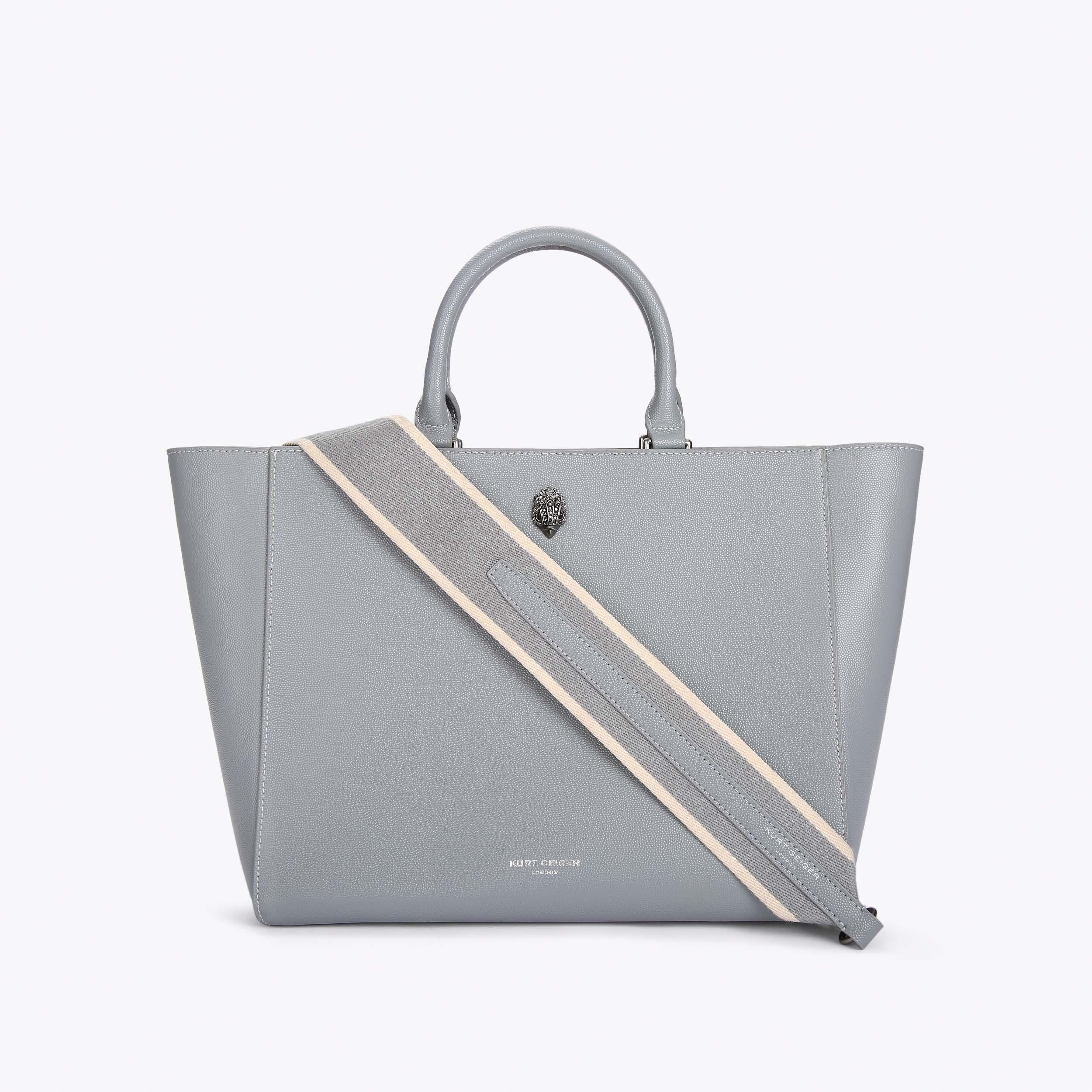 SHOREDITCH SHOPPER Gray Leather Structured Tote Bag by KURT GEIGER
