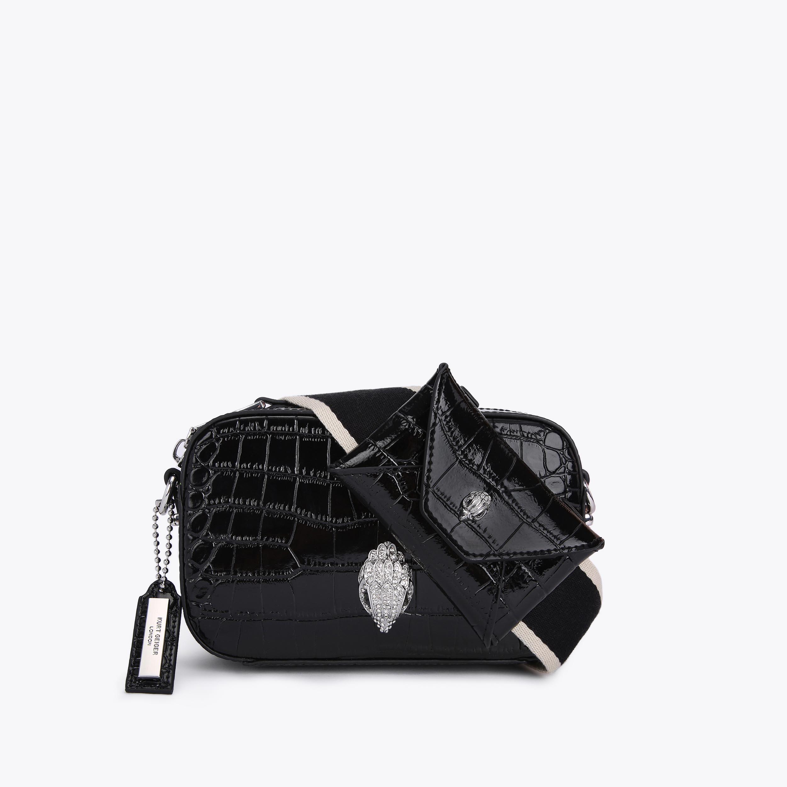 SHOREDITCH SM CAMERA BAG Black Croc Print Cross Body Purse by KURT