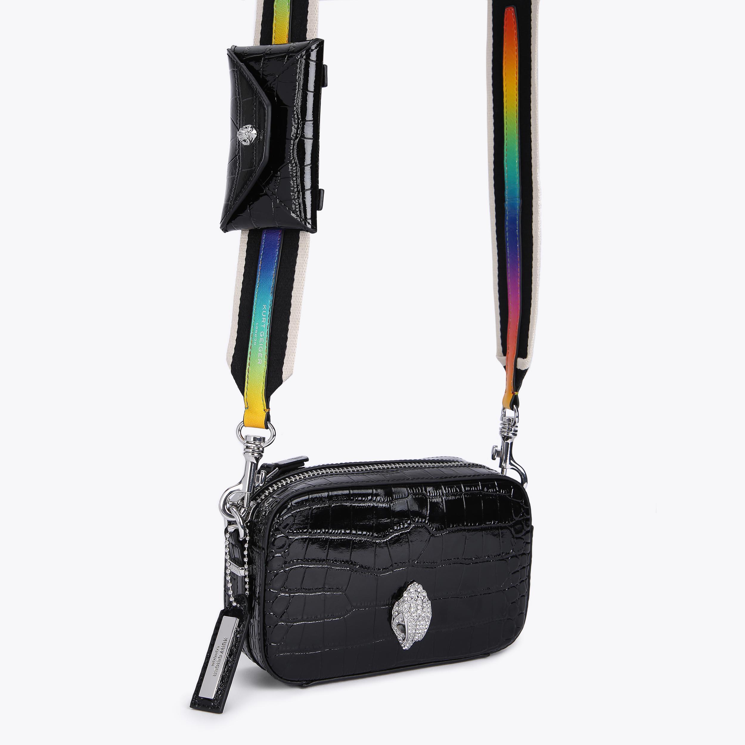 SHOREDITCH SM CAMERA BAG Black Croc Print Cross Body Purse by KURT