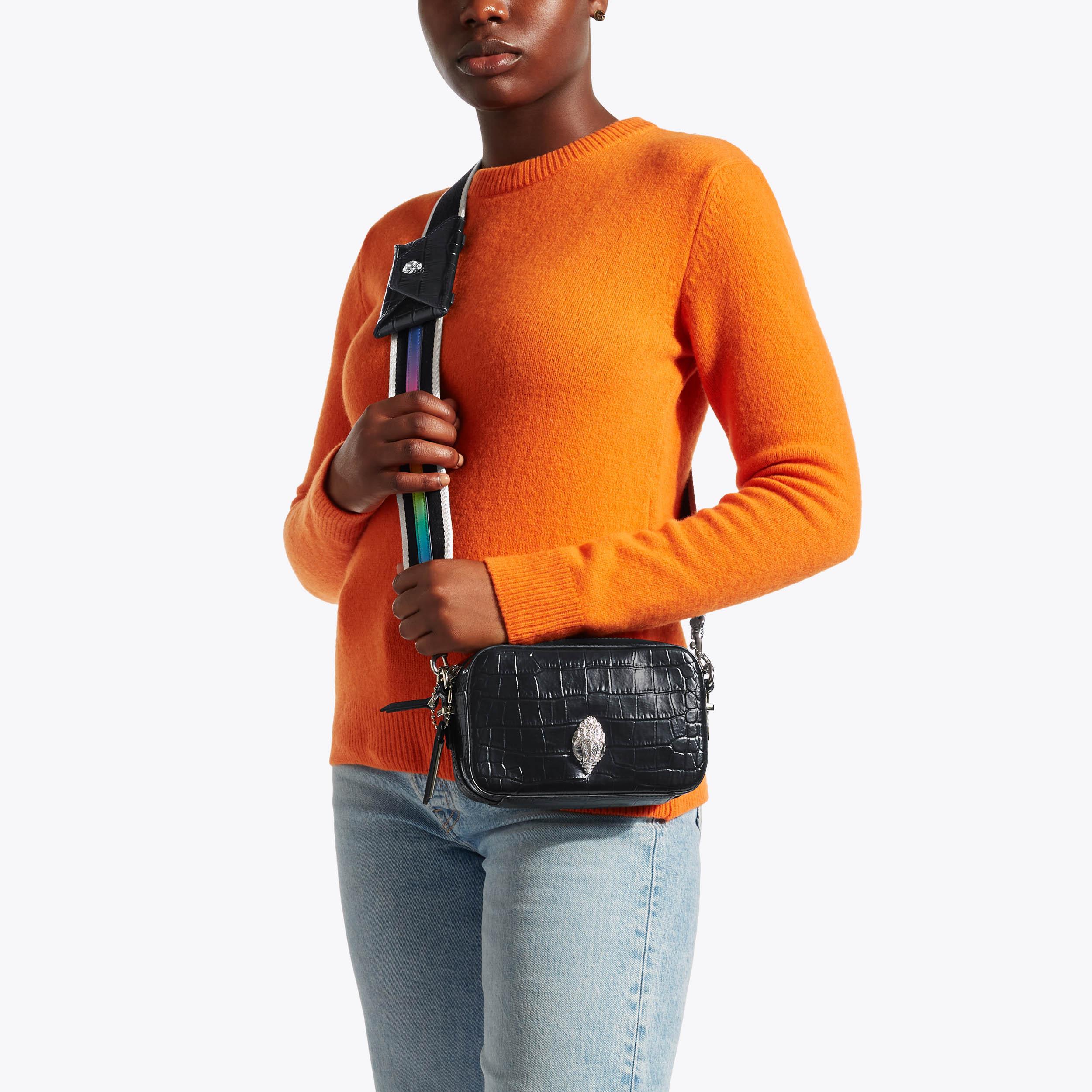 SHOREDITCH SM CAMERA BAG Black Croc Print Cross Body Purse by KURT