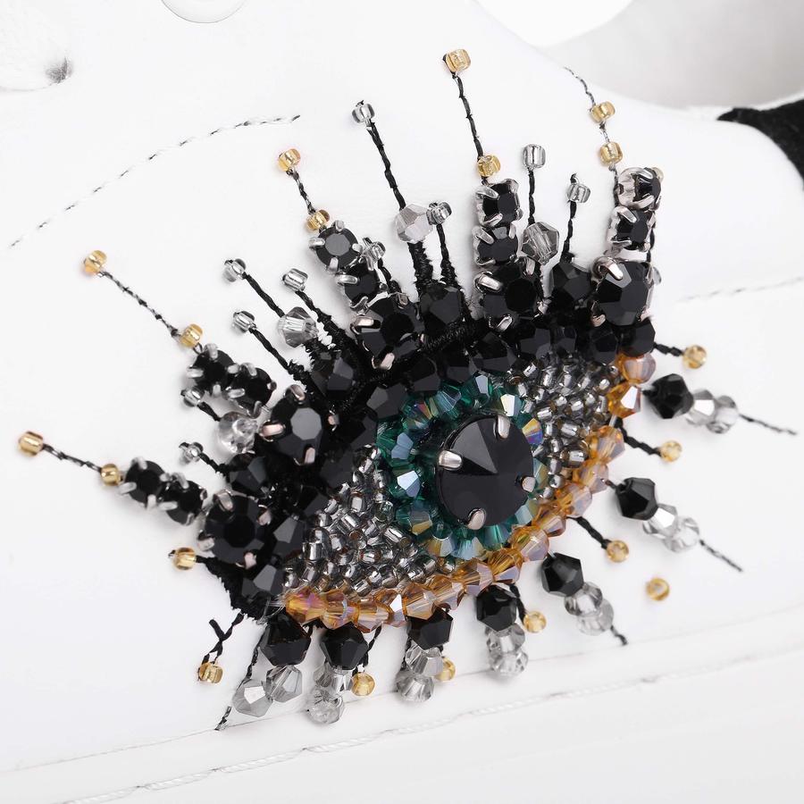 LANEY EYE White Evil Eye Motif Leather Sneakers by KURT