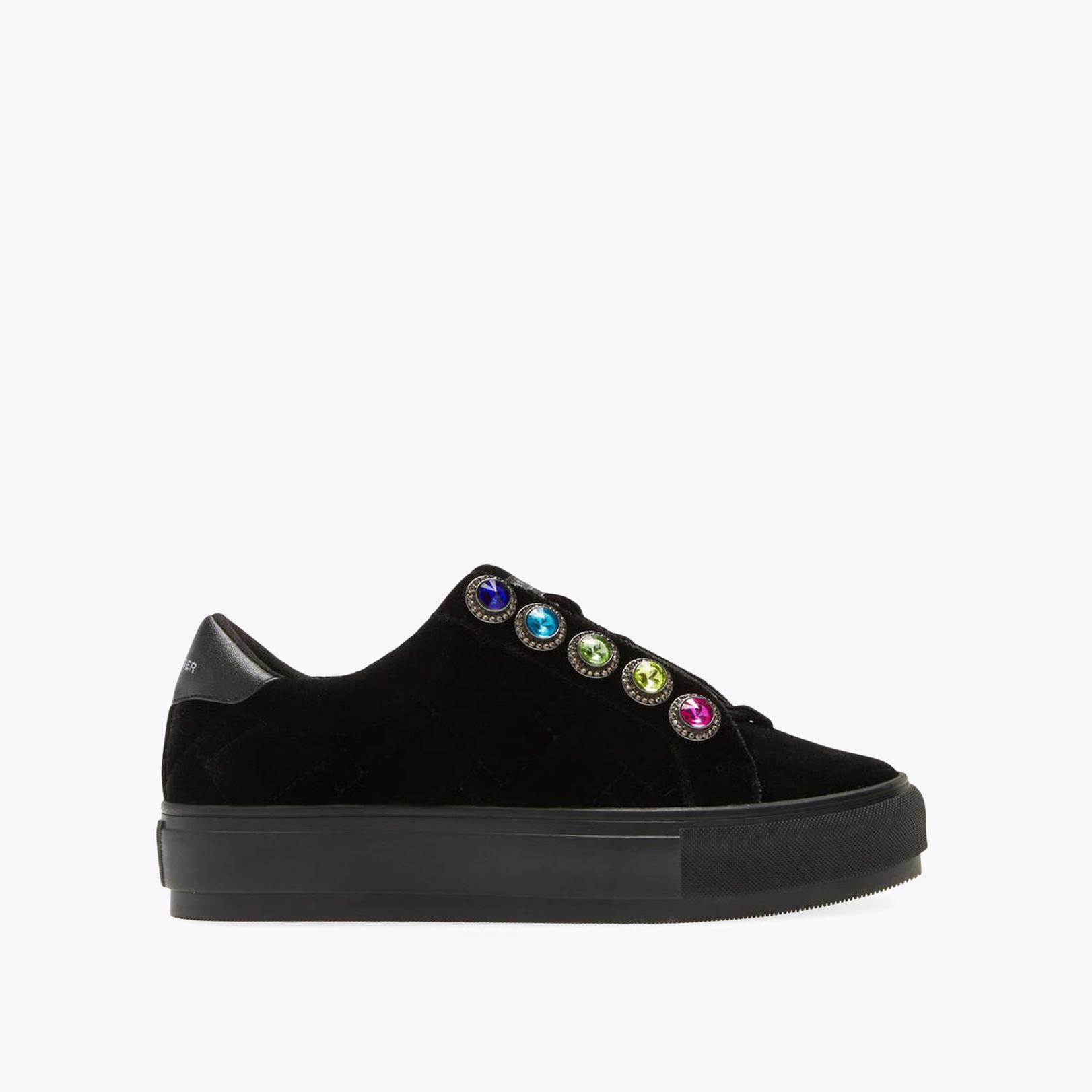 LIVIAH CHUNKY CRYSTALS Black Velvet Slip On Crystal Sneakers