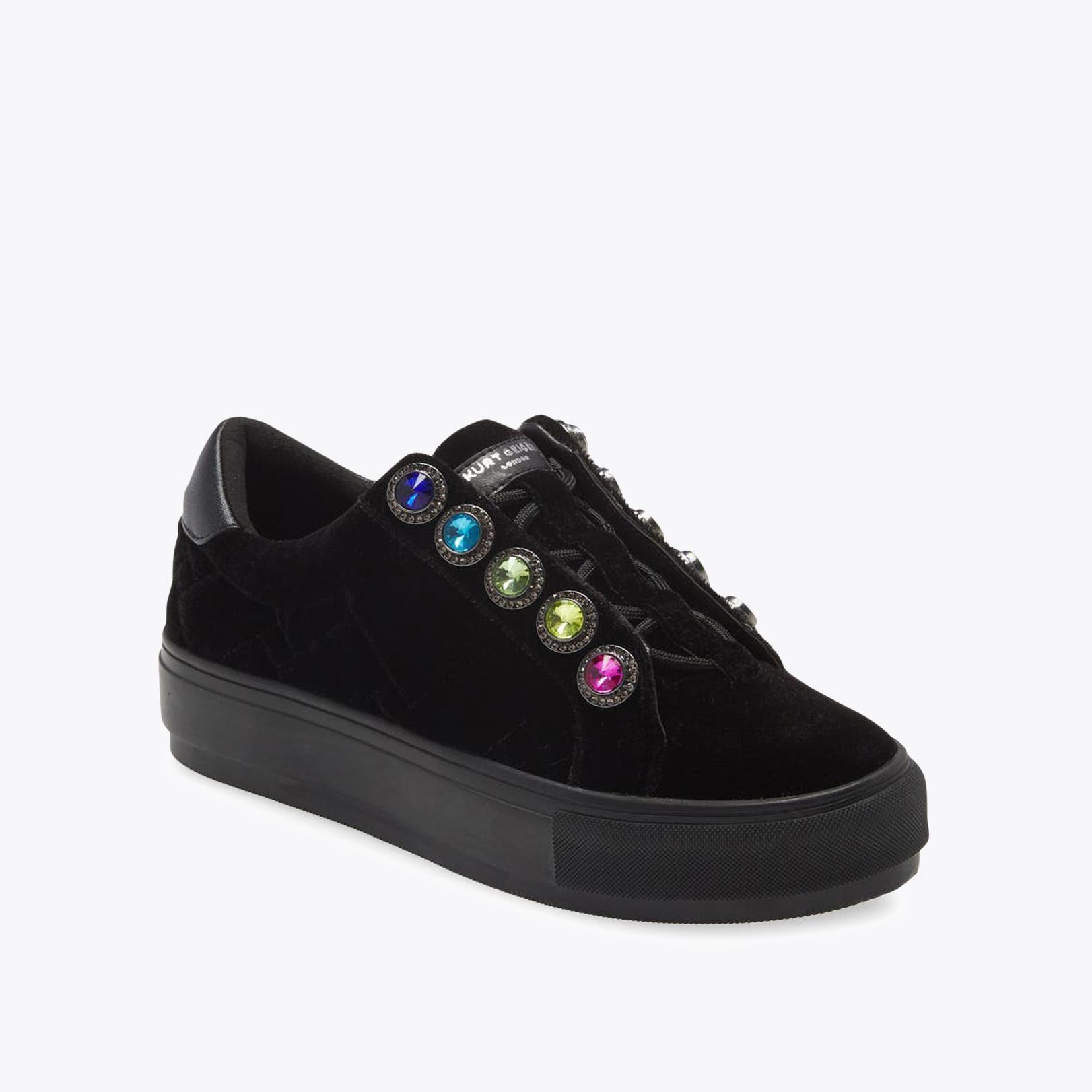 LIVIAH CHUNKY CRYSTALS Black Velvet Slip On Crystal Sneakers
