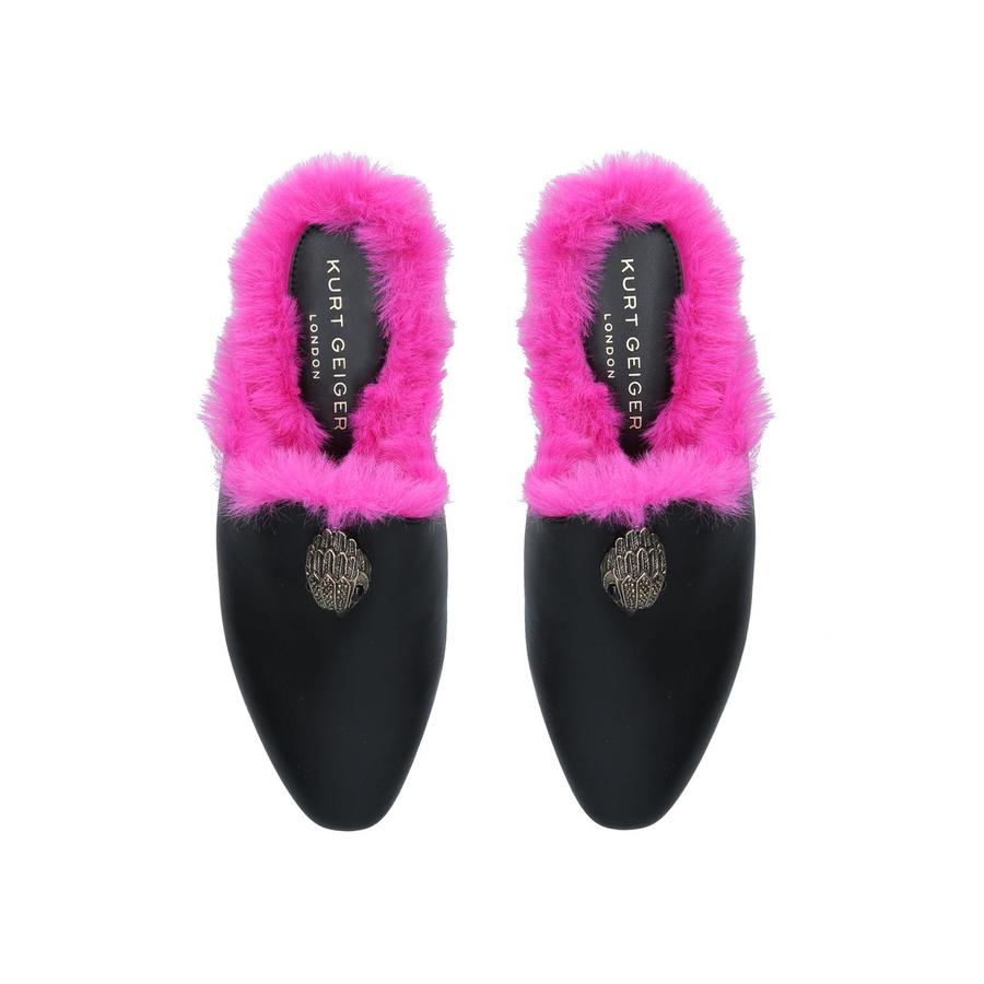 SLOANE MULE Black Slip On Fluff Mule by KURT GEIGER LONDON display picture 1