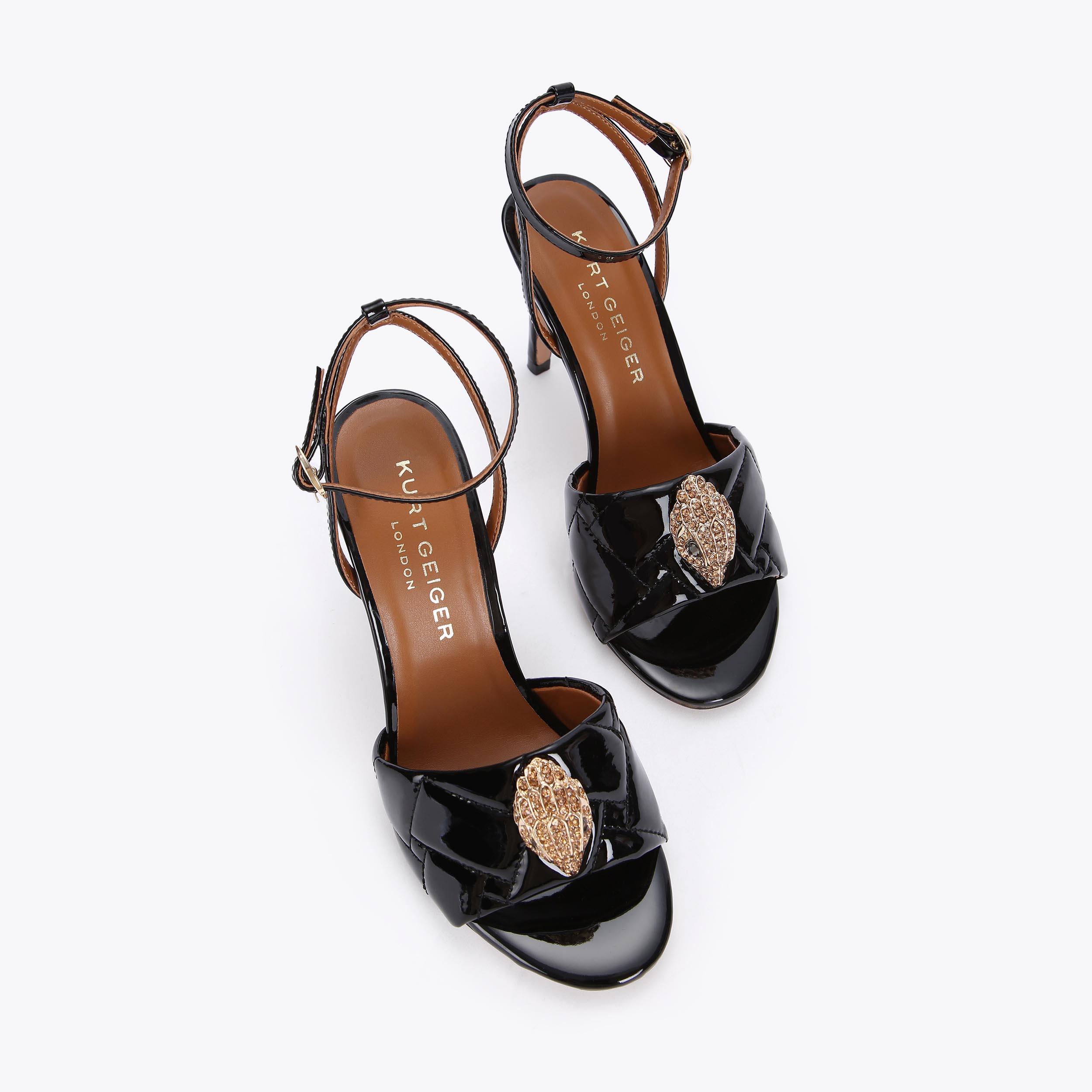 KENSINGTON SANDAL Black Patent Quilted Heels by KURT GEIGER LONDON