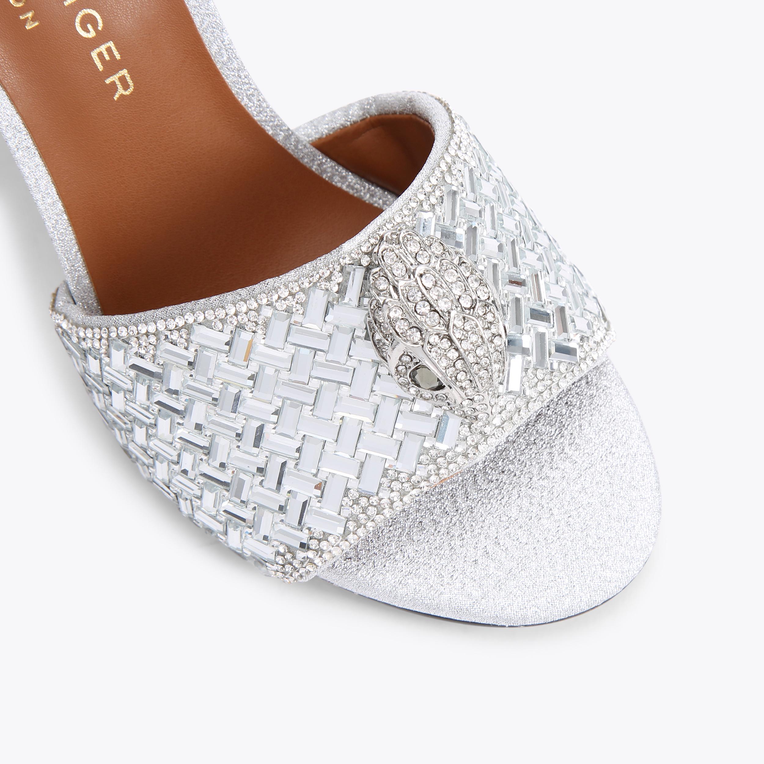 KENSINGTON SANDAL Silver Fabric Crystal High Heels by KURT