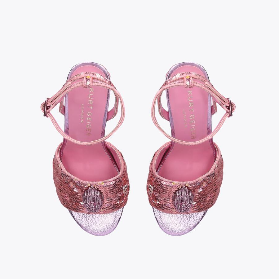KENSINGTON SANDAL Pink Sequin High Stiletto Strappy Heels by