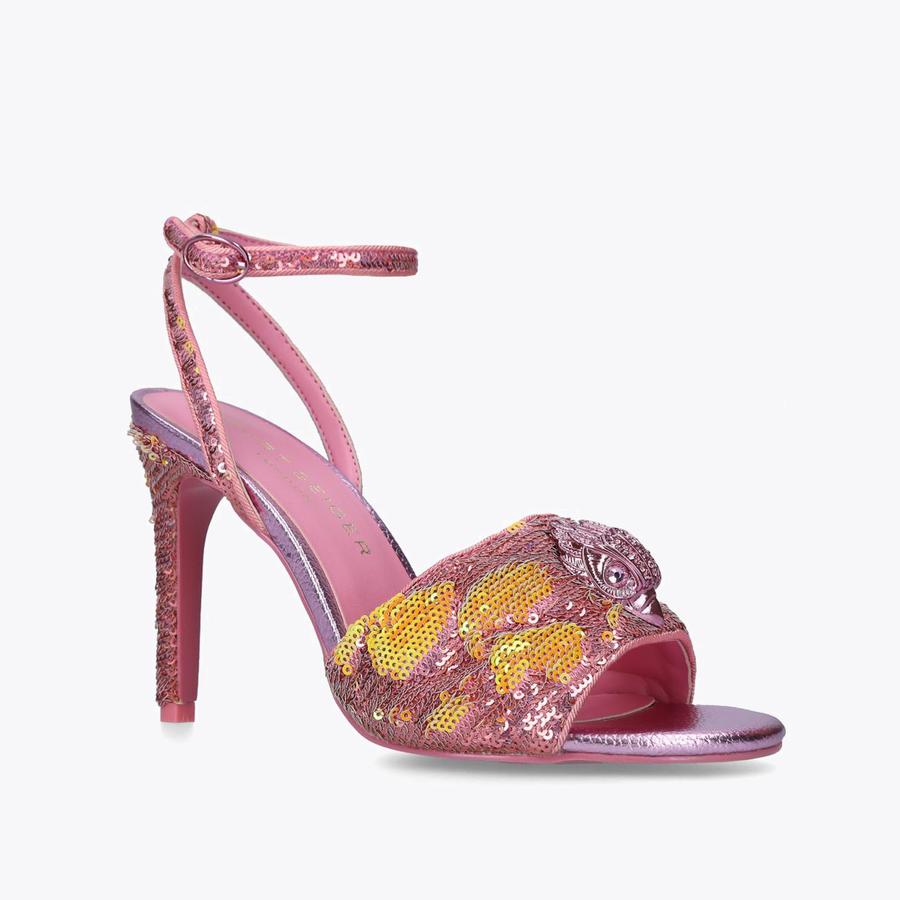 Pink Strappy High Heel Sequin Eagle Emblem Kensington Sandal By Kurt Geiger London