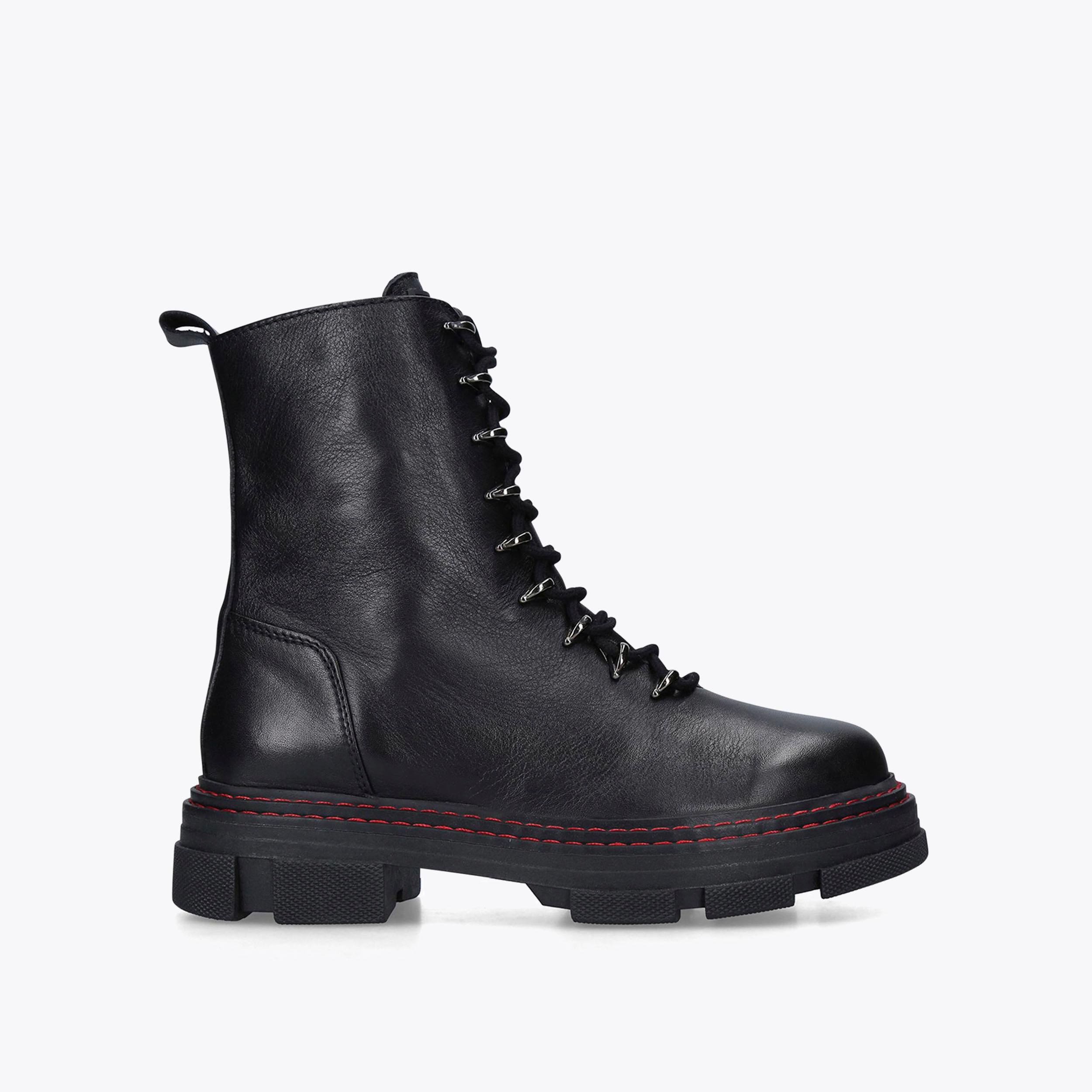 BIRD Black Leather Lace Up Combat Boots by KURT GEIGER LONDON