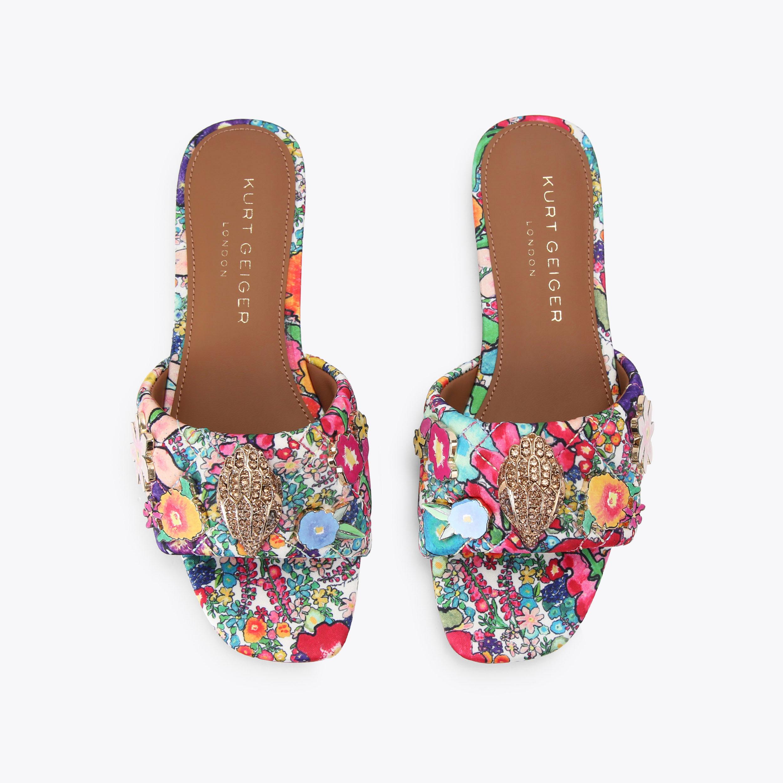 KENSINGTON FLAT SANDAL Floral Watercolour Slip On Sandal by Kurt
