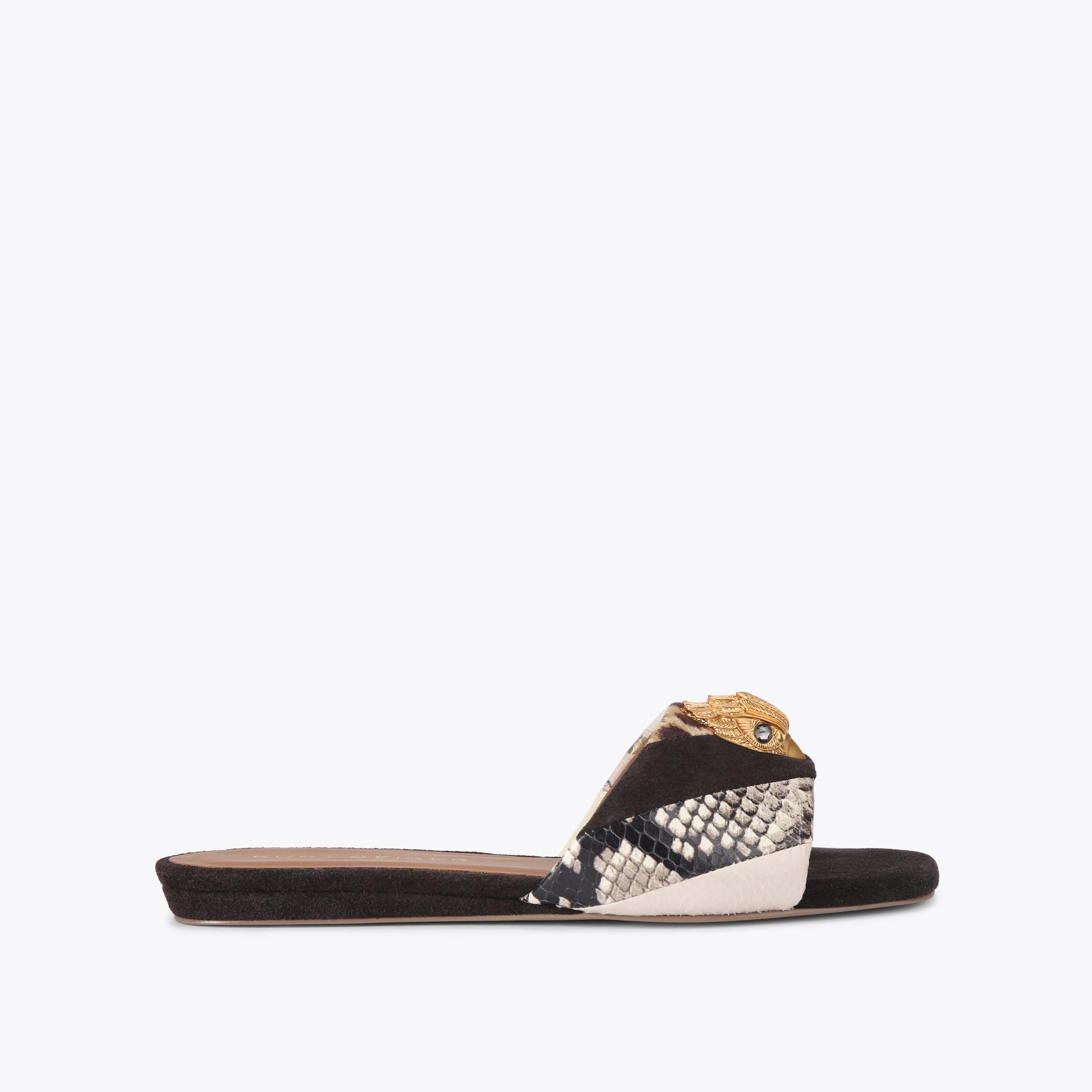 KENSINGTON FLAT SANDAL Striped Leather Slip On Sandal by