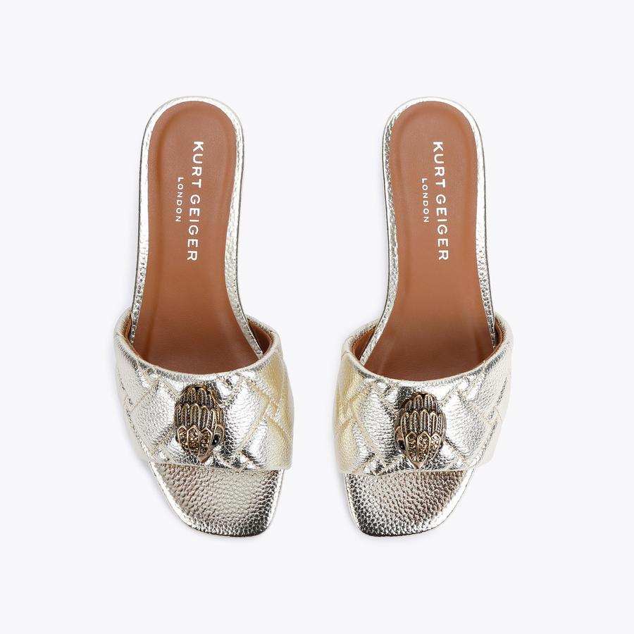 KENSINGTON FLAT SANDAL Gold Textured Leather Slip On Sandals