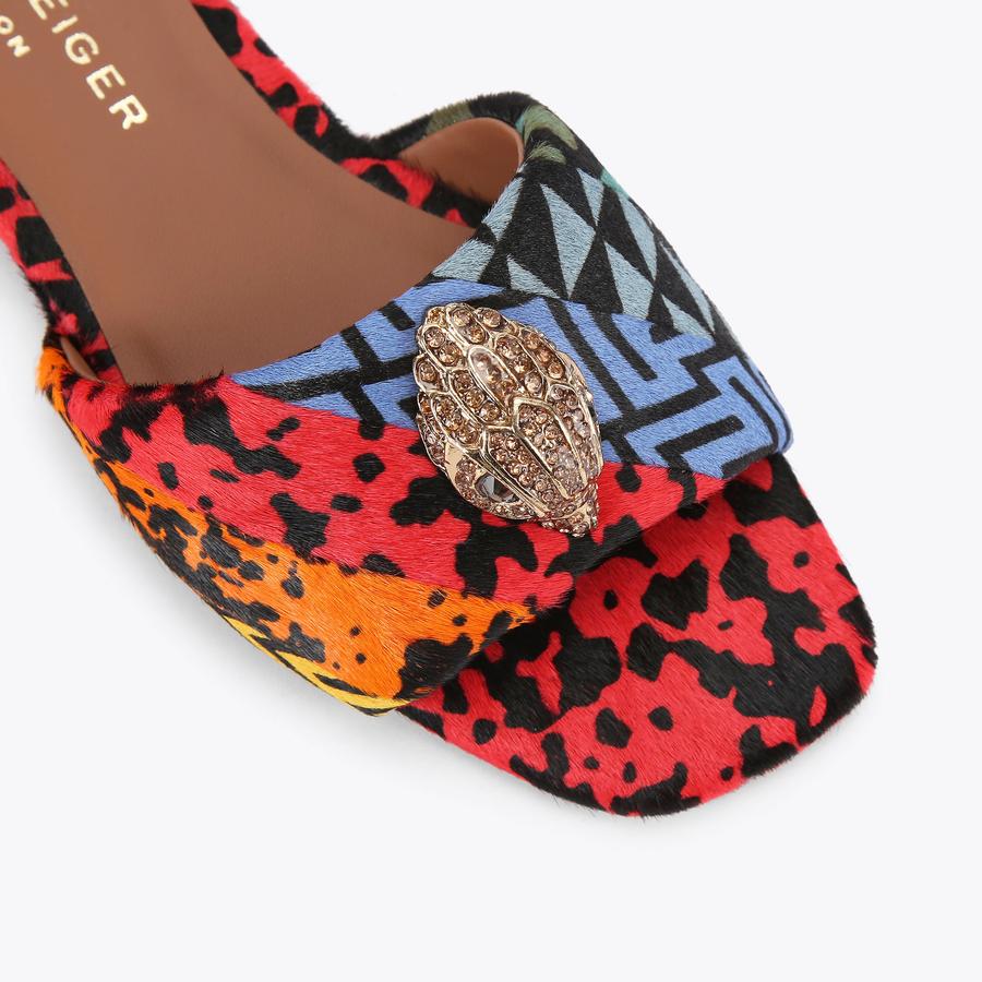 KENSINGTON FLAT SANDAL Stripe Printed Animal Leather Slip On