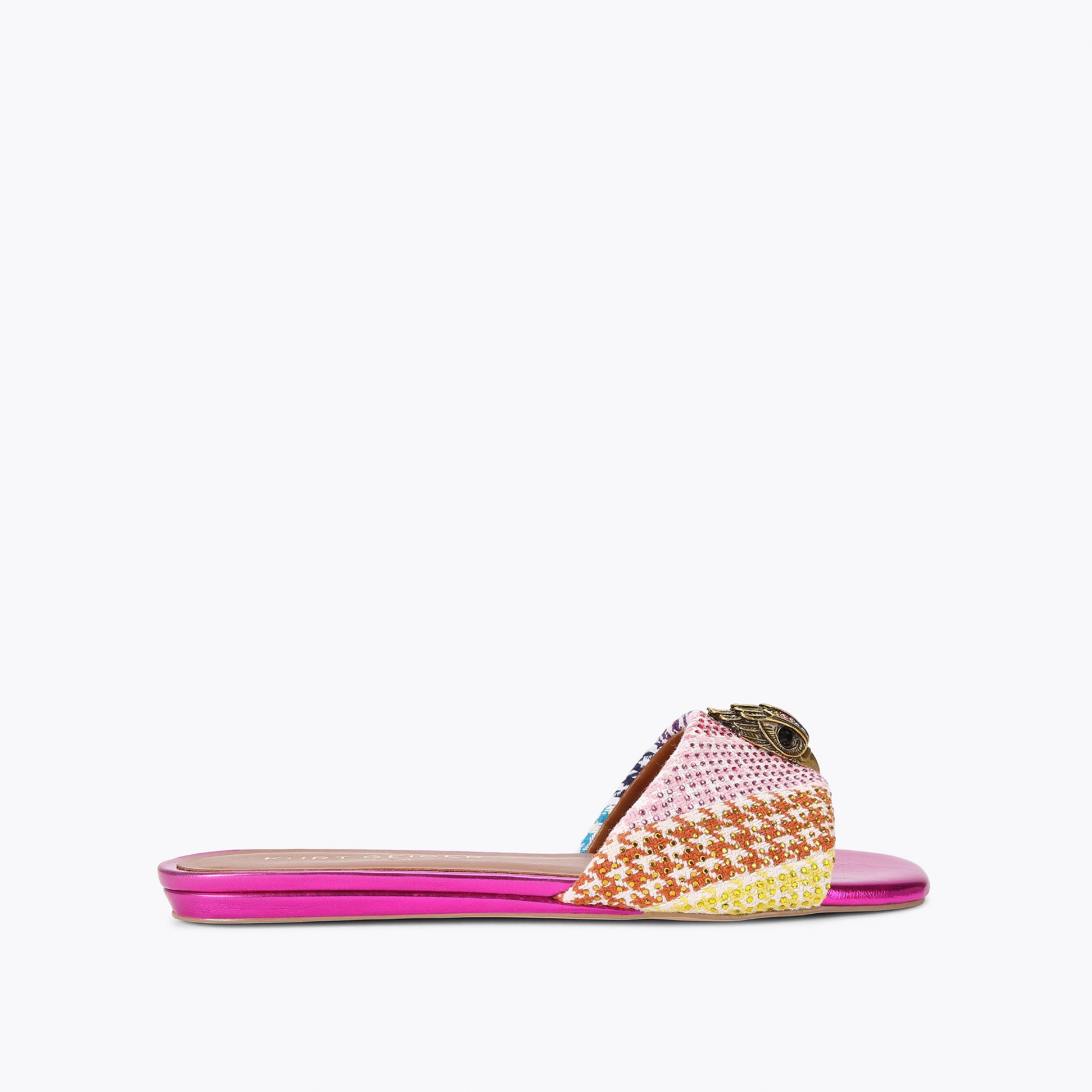 KENSINGTON FLAT SANDAL Fabric Houndstooth Sandal by KURT GEIGER LONDON