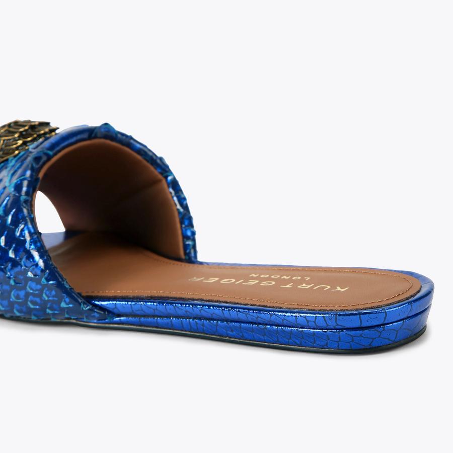 KENSINGTON FLAT SANDAL Blue Metallic Slip On Sandal by KURT