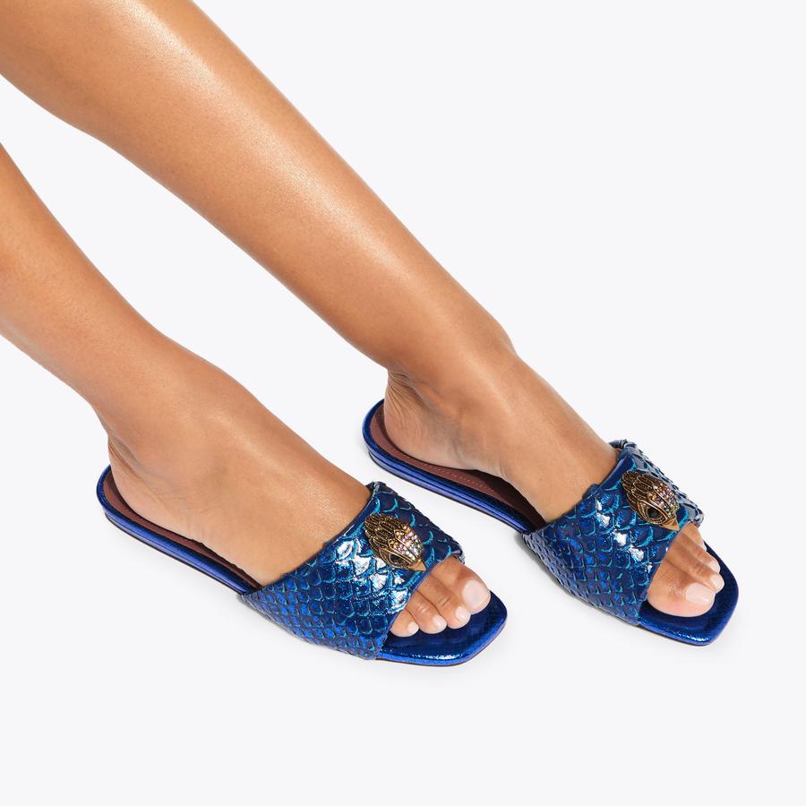KENSINGTON FLAT SANDAL Blue Metallic Slip On Sandal by KURT