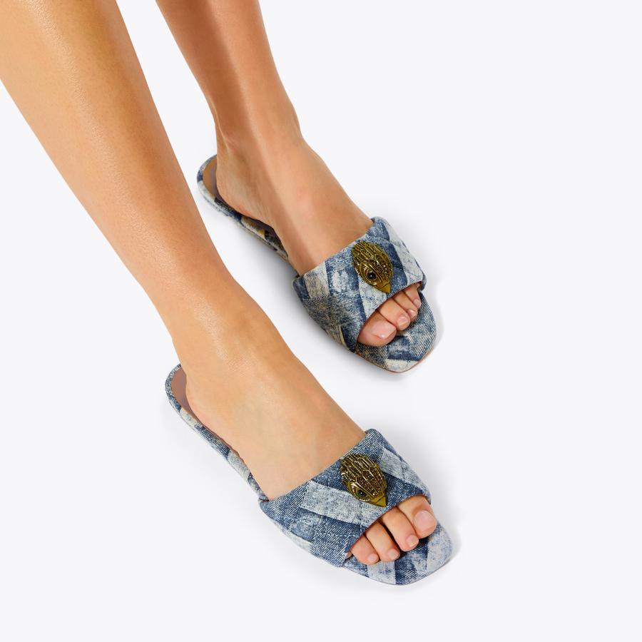 【PORTERNA】Evin Denim Sandals Jojo Flat Sandals - Denim | Fashion Nova