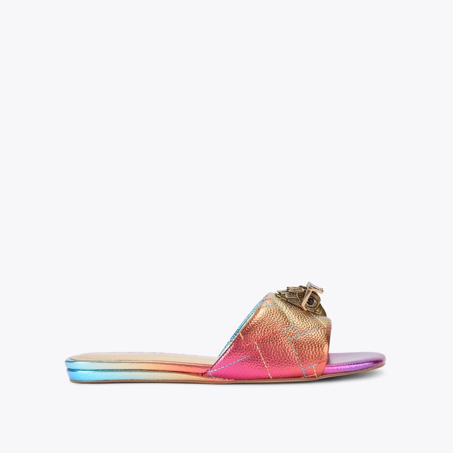 KENSINGTON FLAT SANDAL Metallic Pebble Grain Leather Sandal by