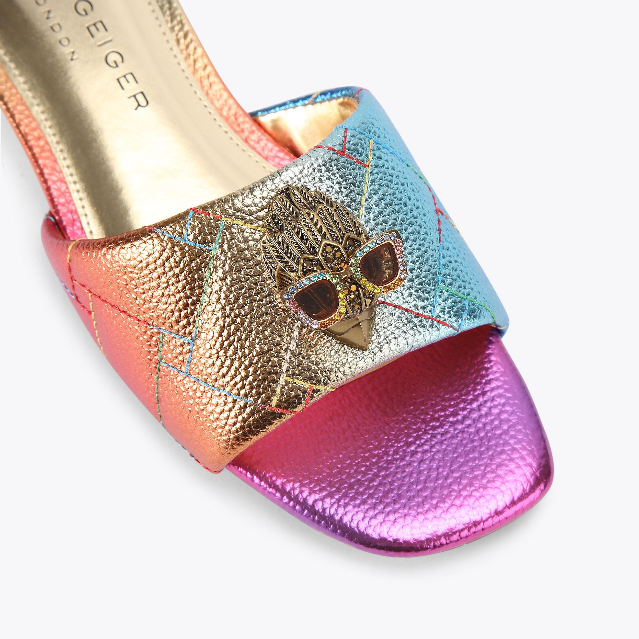 KENSINGTON FLAT SANDAL Metallic Pebble Grain Leather Sandal by