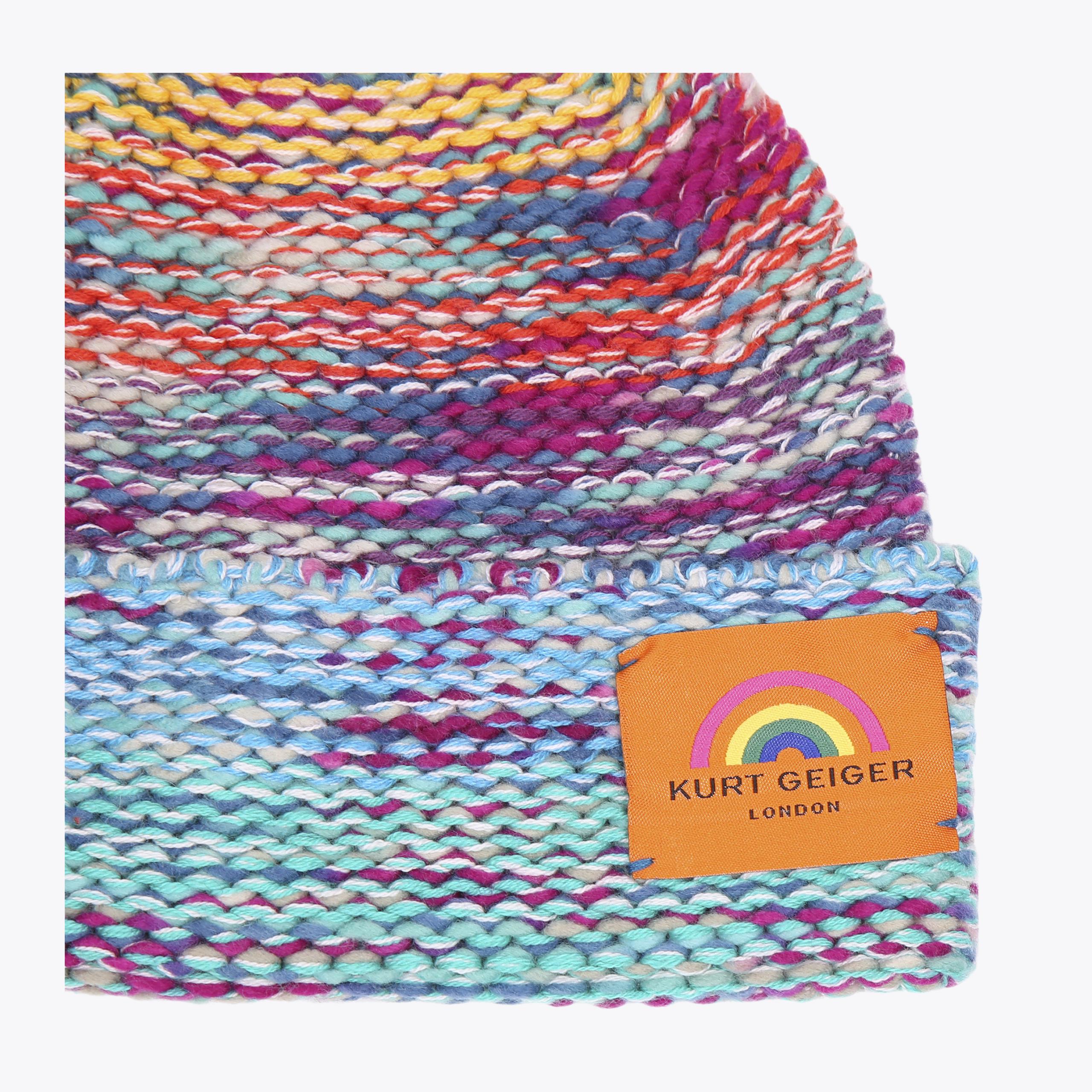 KURT GEIGER CUFFED KNOT BEANIE TURQUOISE BLUE OS NWT metallic-rib-beanie-multiother  main image 4