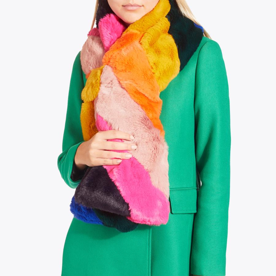 POPPY SCARF Rainbow Stripe Faux Fur Fluffy Scarf by KURT GEIGER LONDON