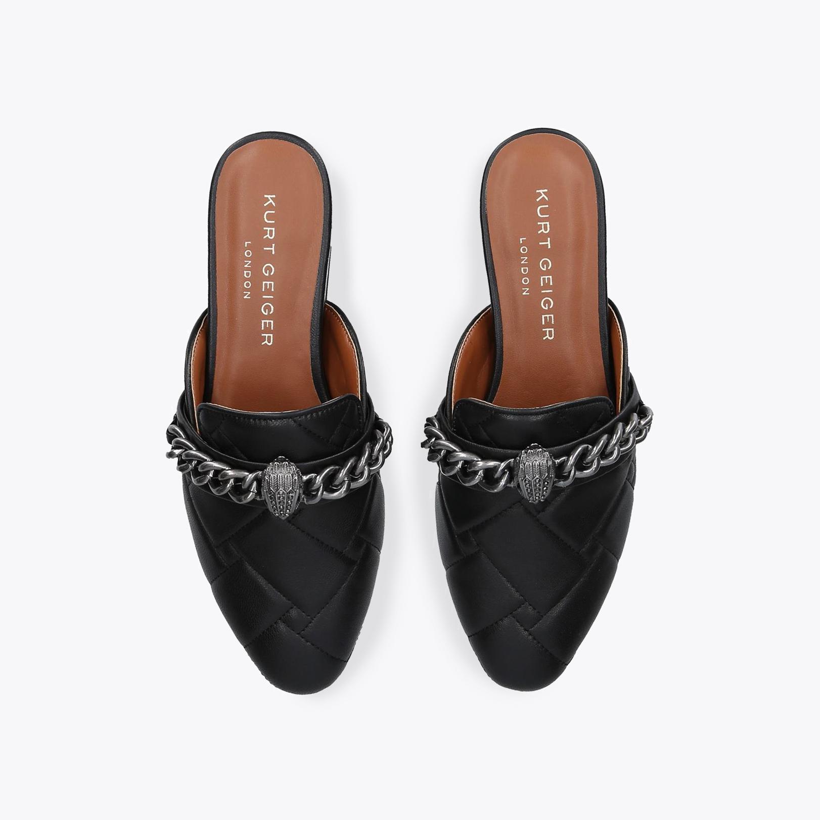 CHELSEA MULE QUILTED Black Quilted Slip On Leather Mules by KURT