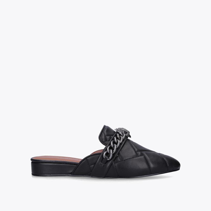 CHELSEA MULE QUILTED Black Quilted Slip On Leather Mules by KURT