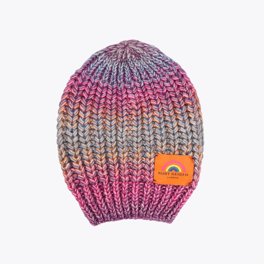 BE KIND HAT Pink Ombre Chunky Knit Beanie by KURT GEIGER LONDON