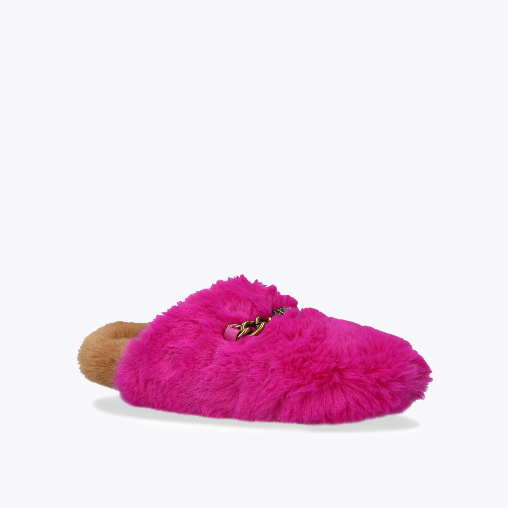 CHELSEA SLIPPER Faux Fur Fuchsia Camel Slip On Slippers by KURT