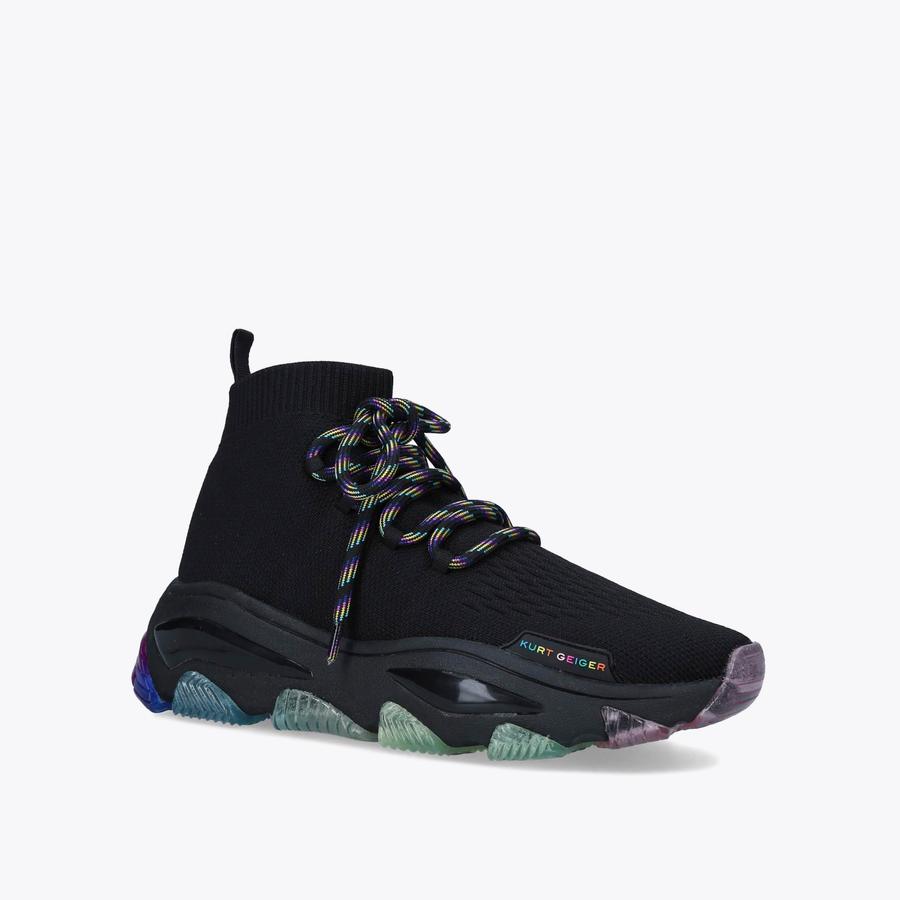 LETTIE KNIT SOCK LACE UP Black Knitted Lace Up Rainbow Sole