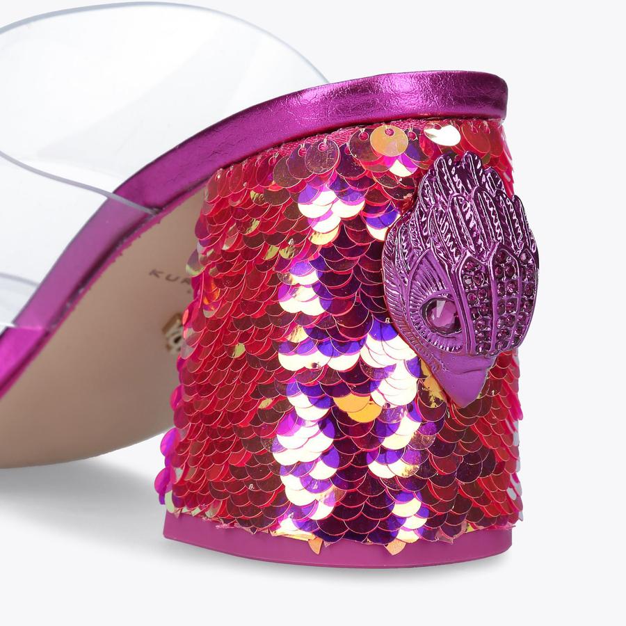 KENSINGTON BLOCK SANDAL Pink Sequin Block Heel Mule by KURT GEIGER