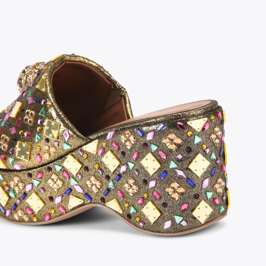 お歳暮 人気 Crystal Gold MULE WEDGE KENSINGTON Mule GEIGER KURT by Heel 靴