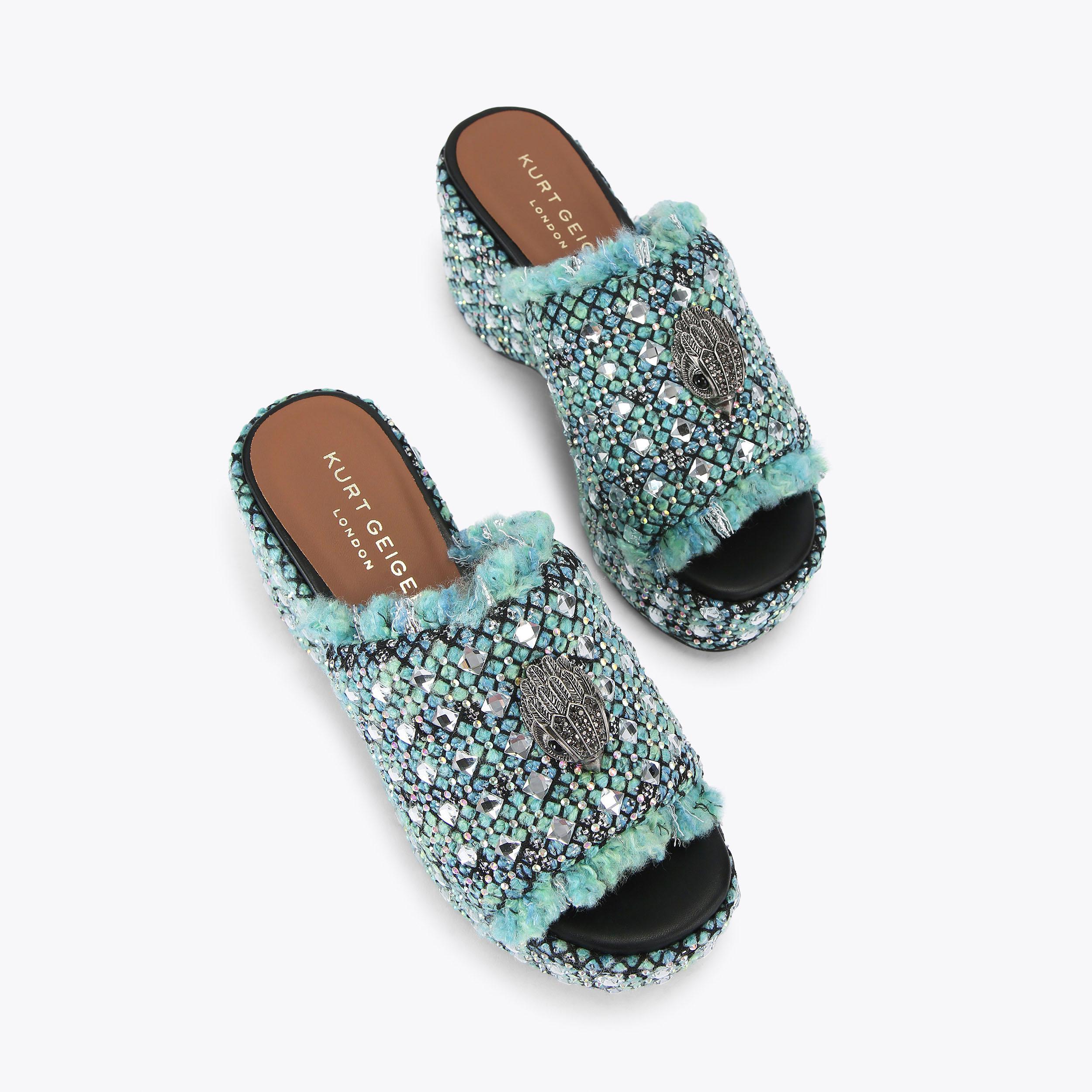 KENSINGTON WEDGE MULE Blue Fabric Slip On Heel by KURT KENSINGTON WEDGE MULE Blue Fabric Slip On Heel by KURT