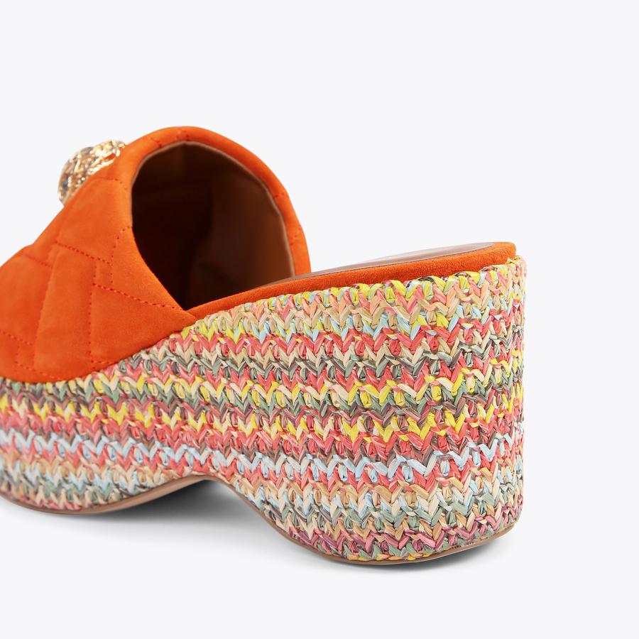 KENSINGTON WEDGE MULE Orange Suede Raffia Flatform Wedge
